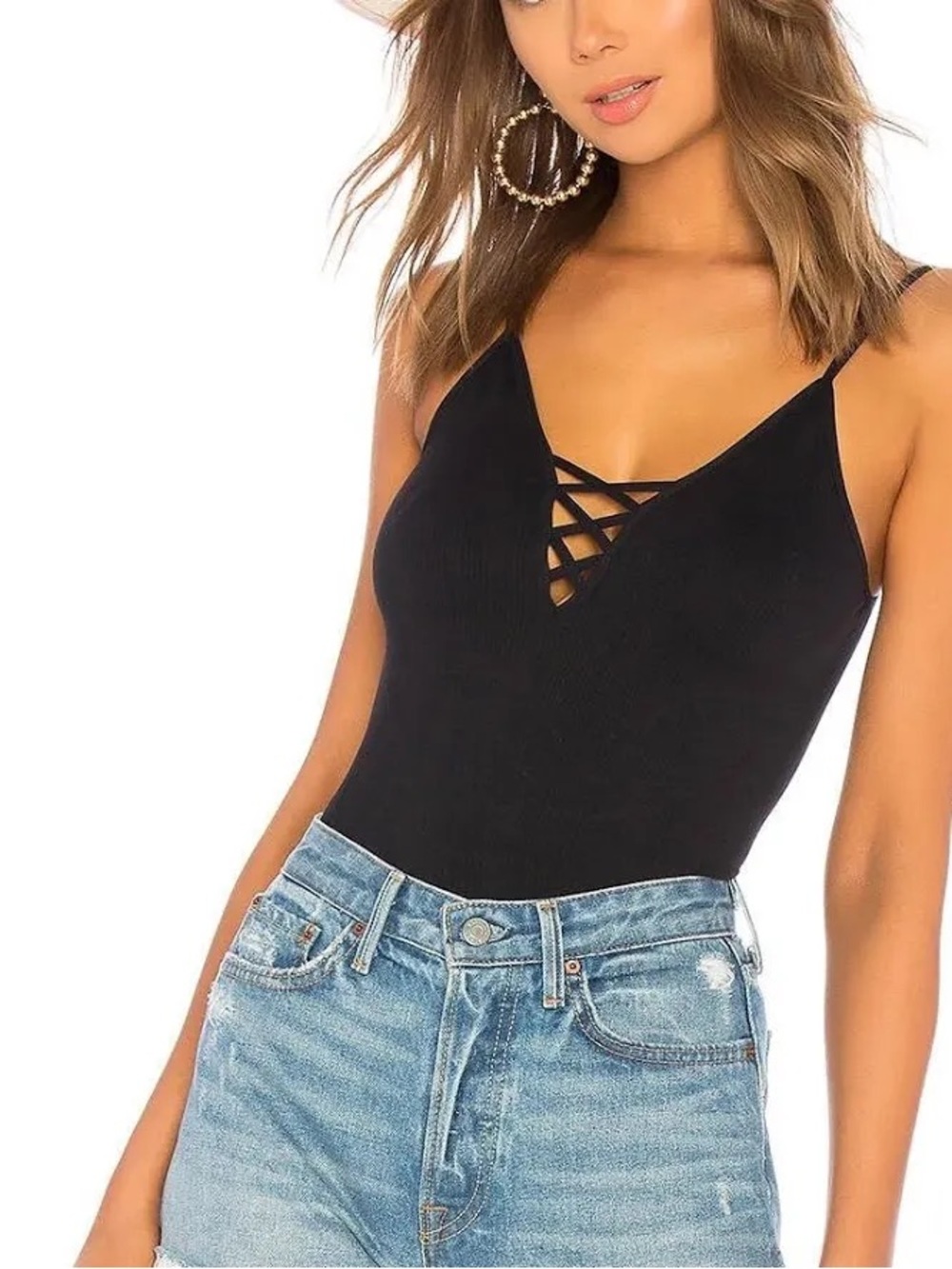 Free People Crossfire Black Strappy V-Neck Women's Tank Top